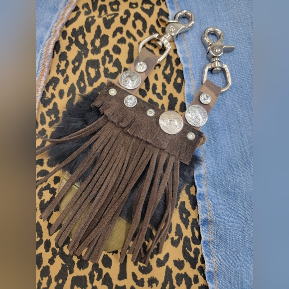 Southwest Native Fringed Leather Clip Pouch Mini Bag Handmade - Picture 2 of 9